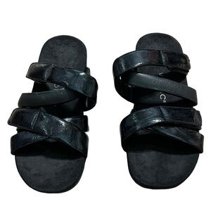 Vionic Black Slip on Adjustable Sandles Soft Bottom Size 8